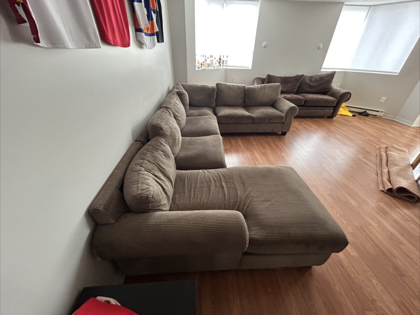 Large Brown Corduroy Sectional Sofa - photo 3