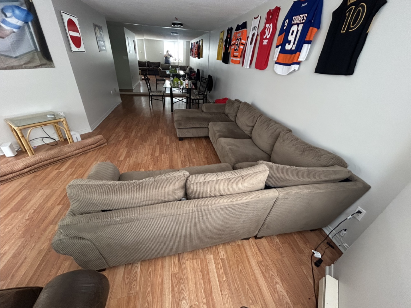 Large Brown Corduroy Sectional Sofa - photo 2