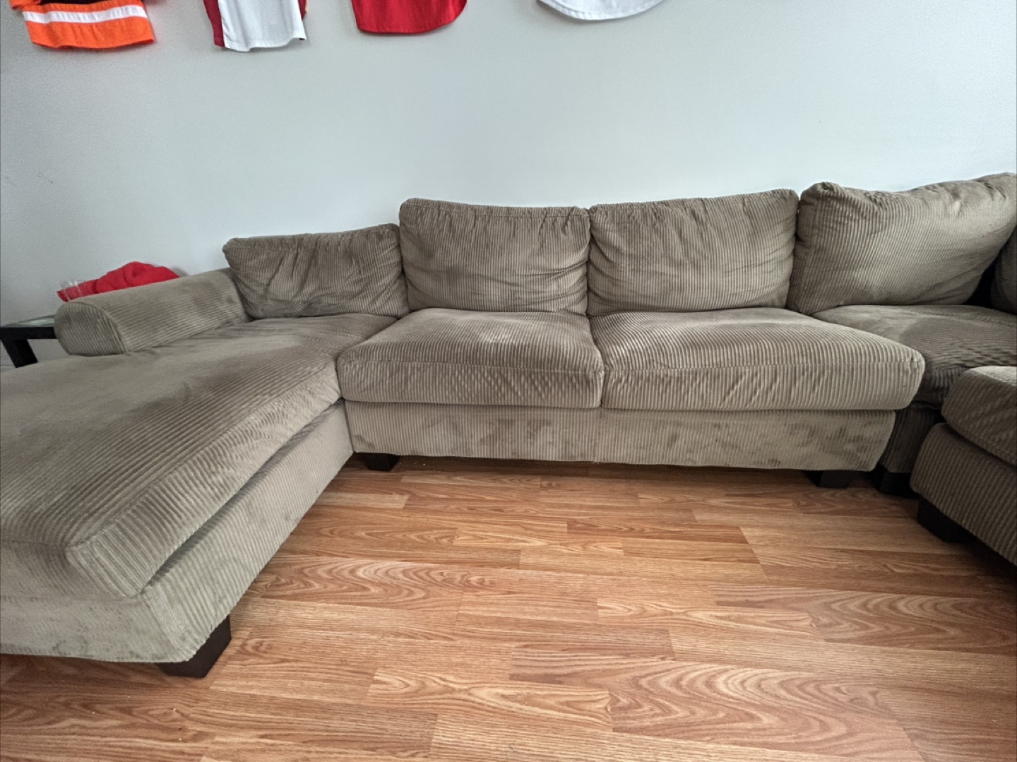 Large Brown Corduroy Sectional Sofa - photo 4