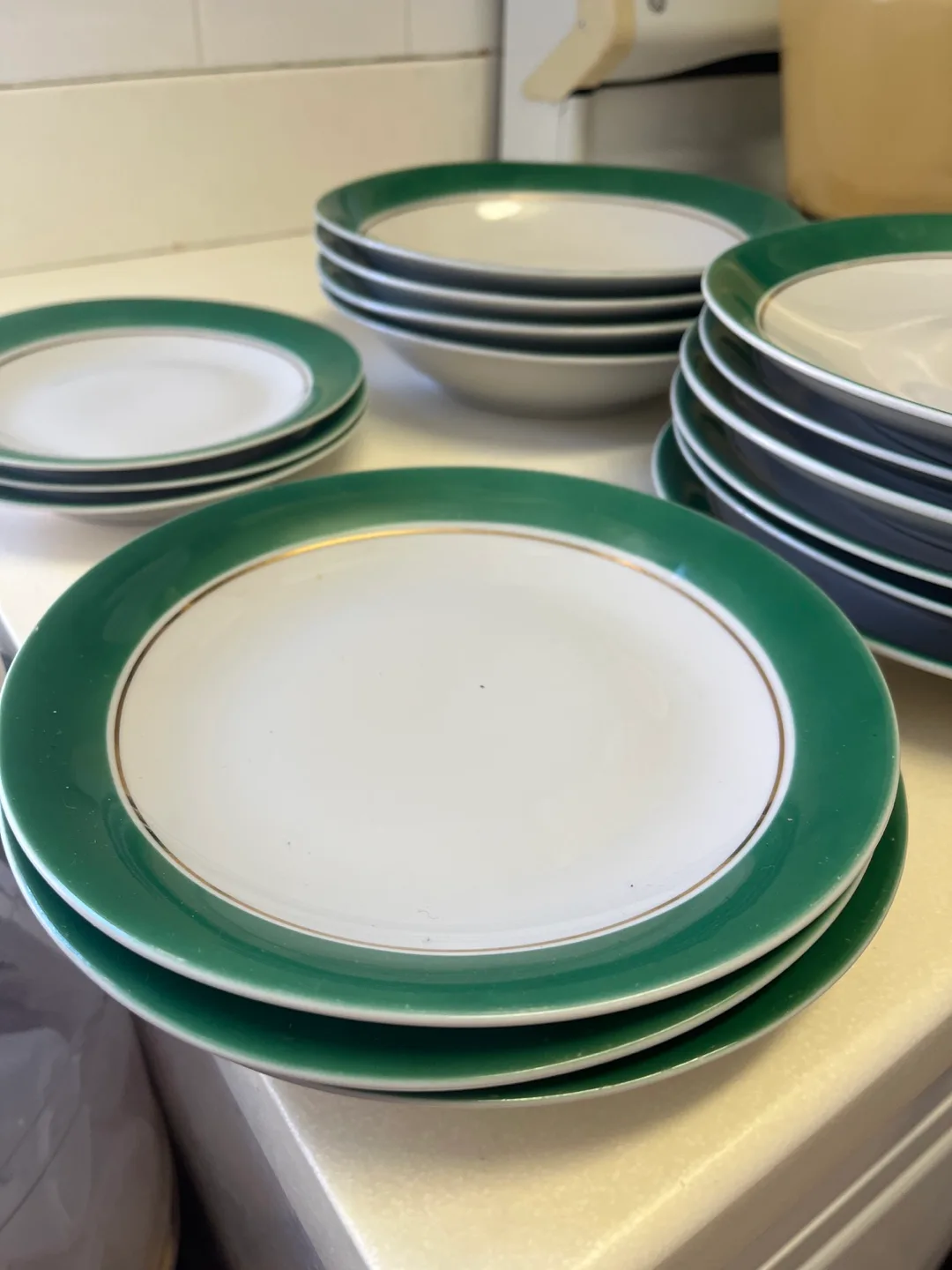 Vintage Green and Gold Trim Dinnerware Set image indicator(2)