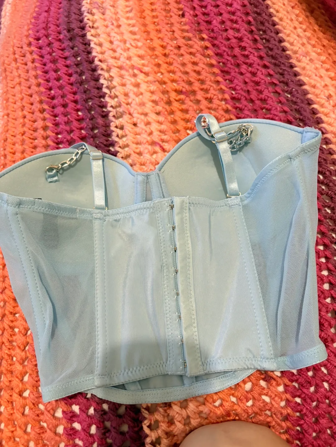 Forever 21 Light Blue Corset Top with Chains image indicator(3)