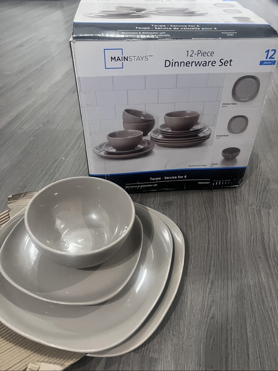 Moving sale - Mainstays Taupe Dinnerware (New/Used)
