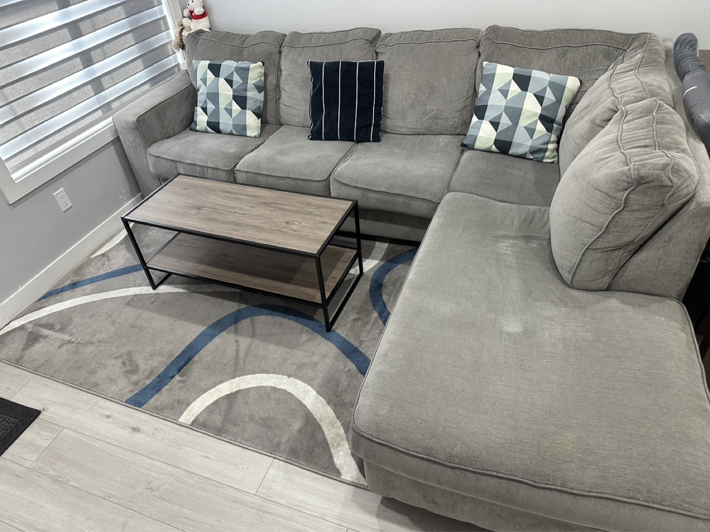 Grey L-Shaped Sectional Sofa and Coffee Table - photo 4