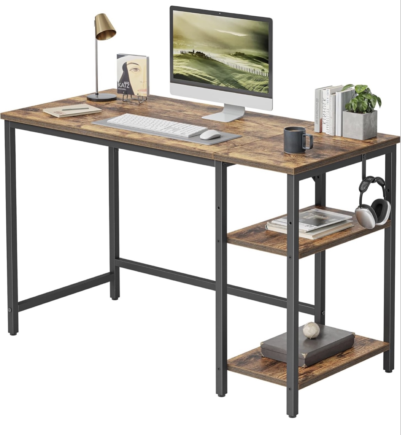 Rustic Computer Desk with Storage Shelves
