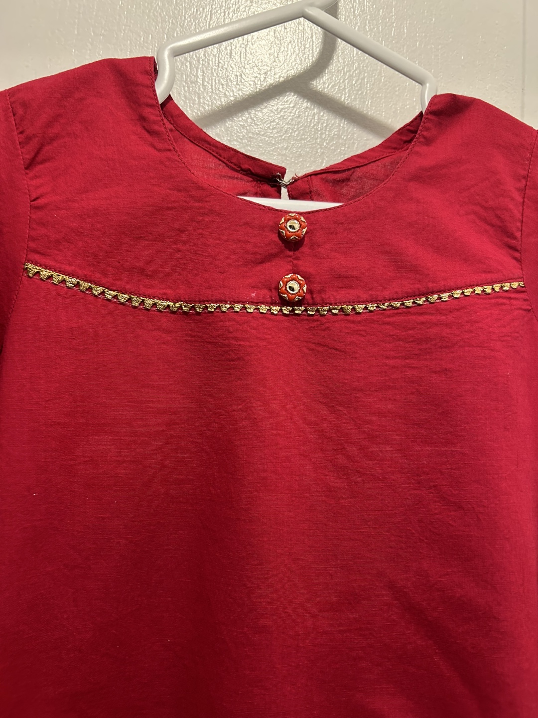 Girls' Red Embroidered Shirt & trouser - photo 2