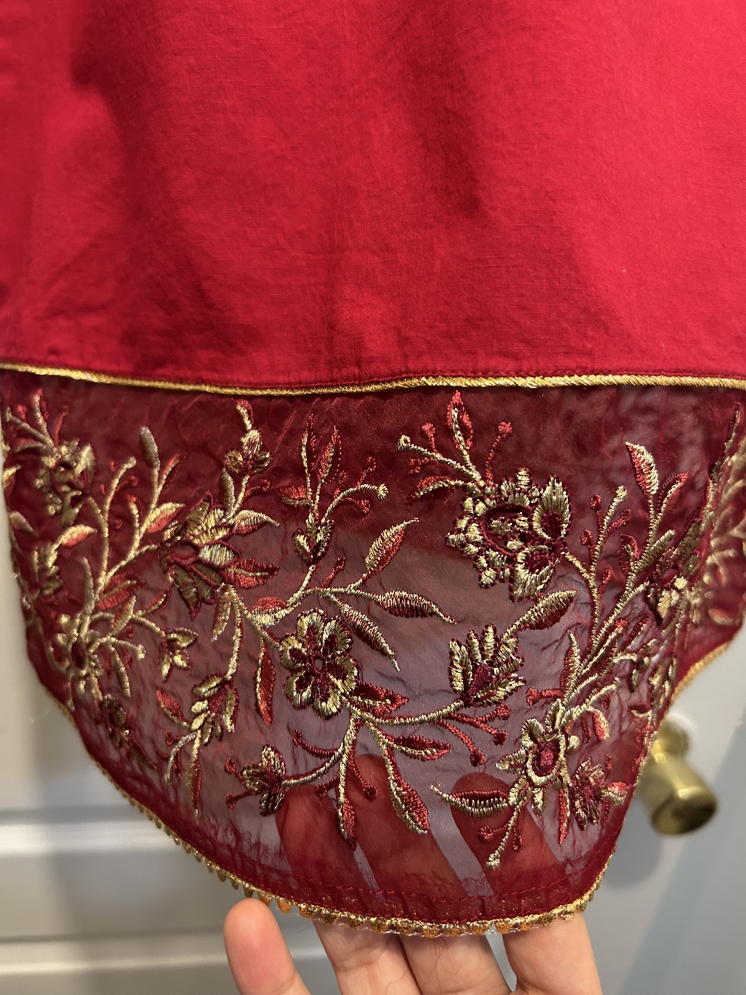 Girls' Red Embroidered Shirt & trouser - photo 3
