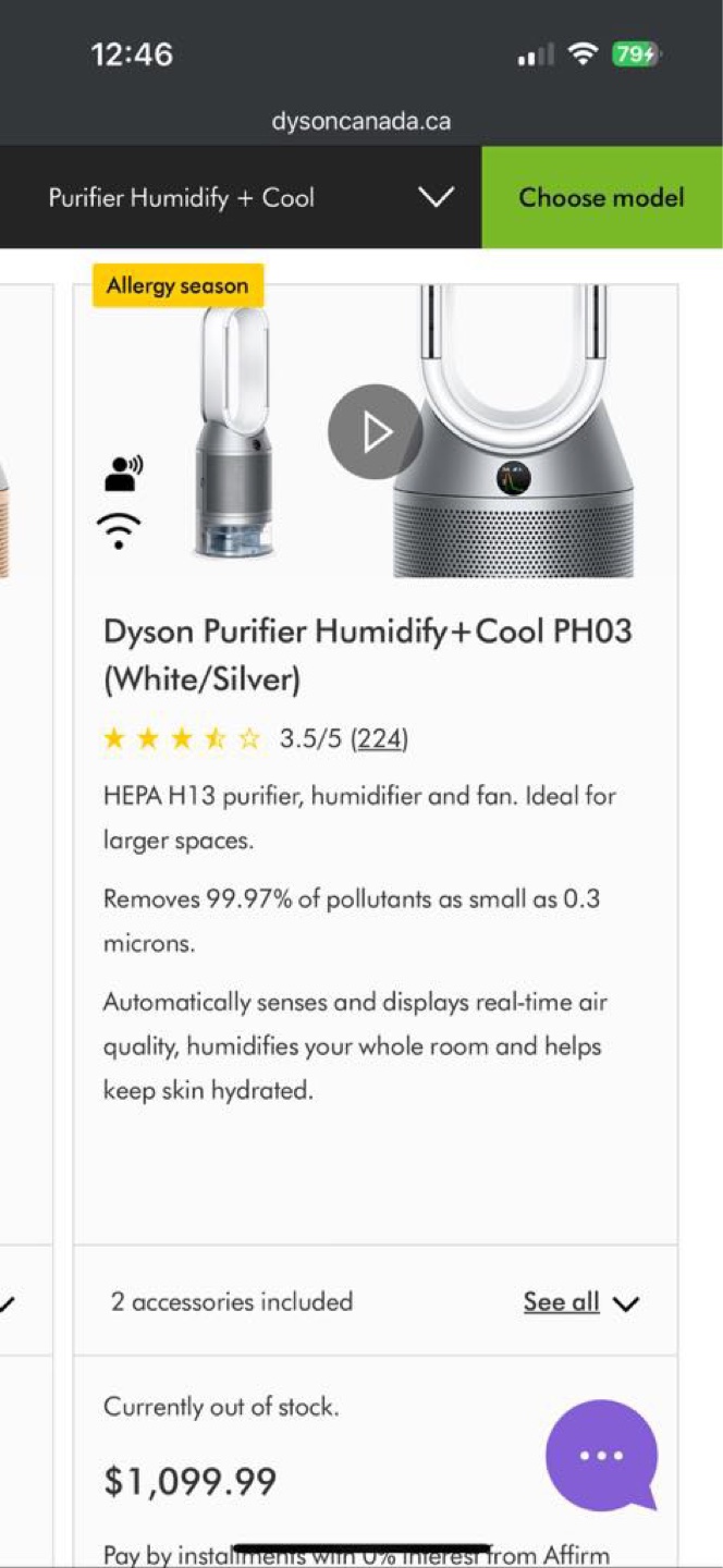 Dyson Purifier Humidify + Cool PH03 White/Silver