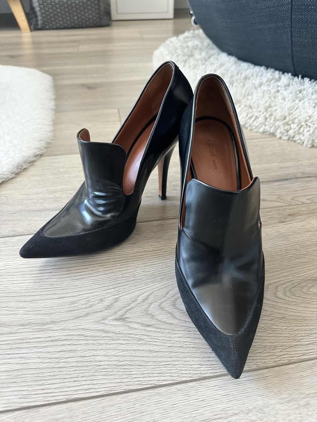 Celine Black Leather & Suede Pointed-Toe High Heels