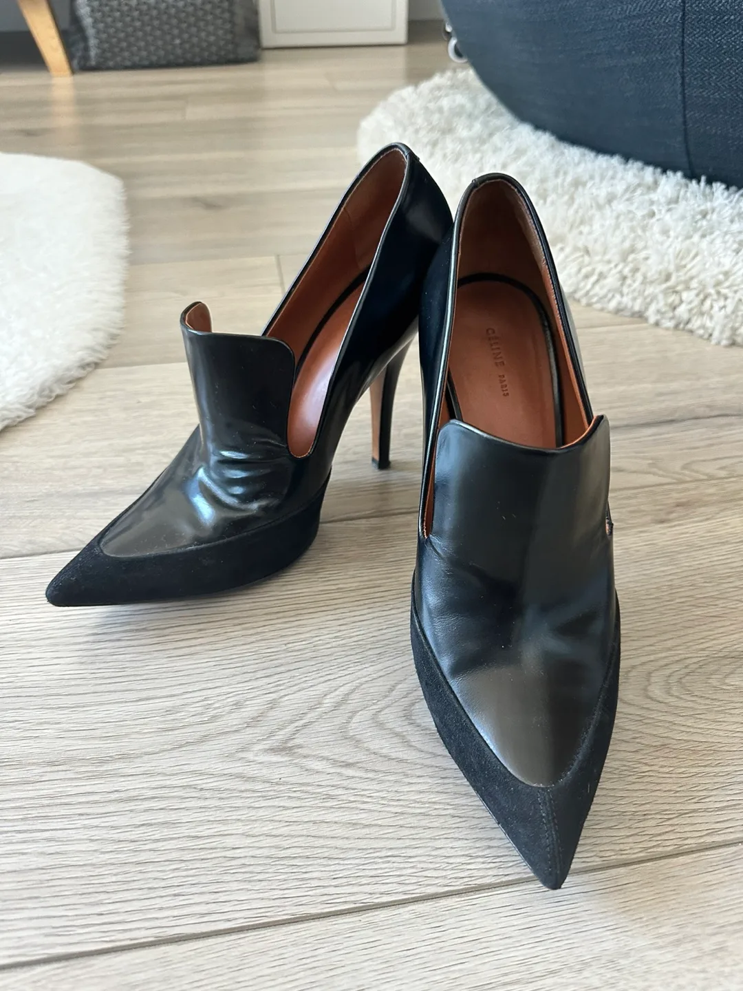 Celine Black Leather & Suede Pointed-Toe High Heels thumbnail