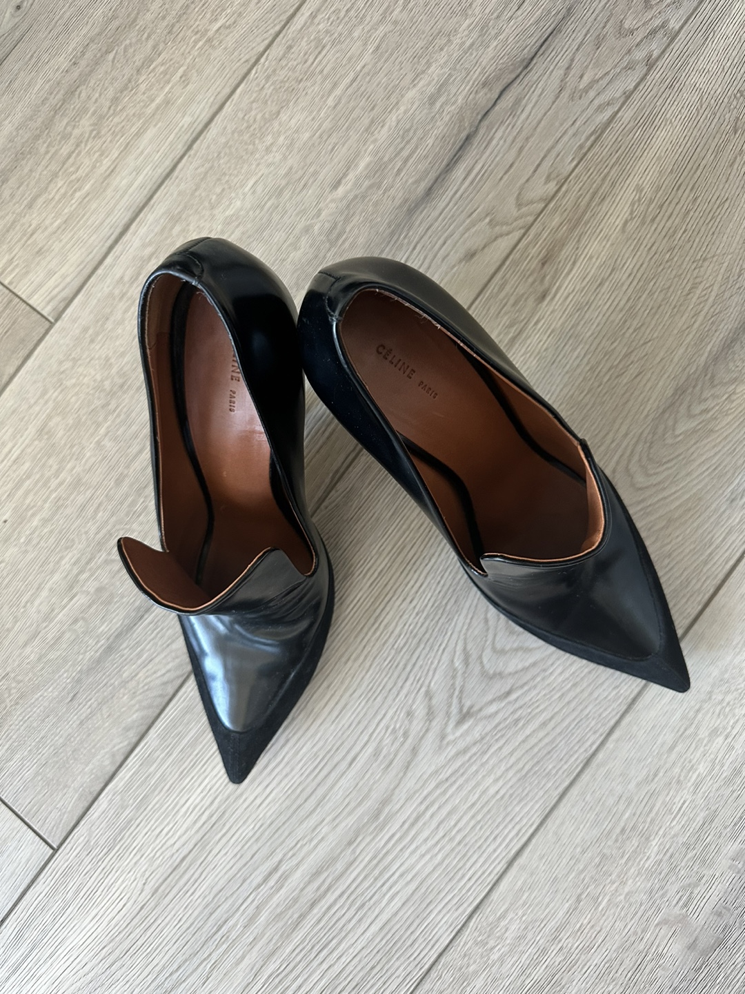 Celine Black Leather & Suede Pointed-Toe High Heels - photo 2