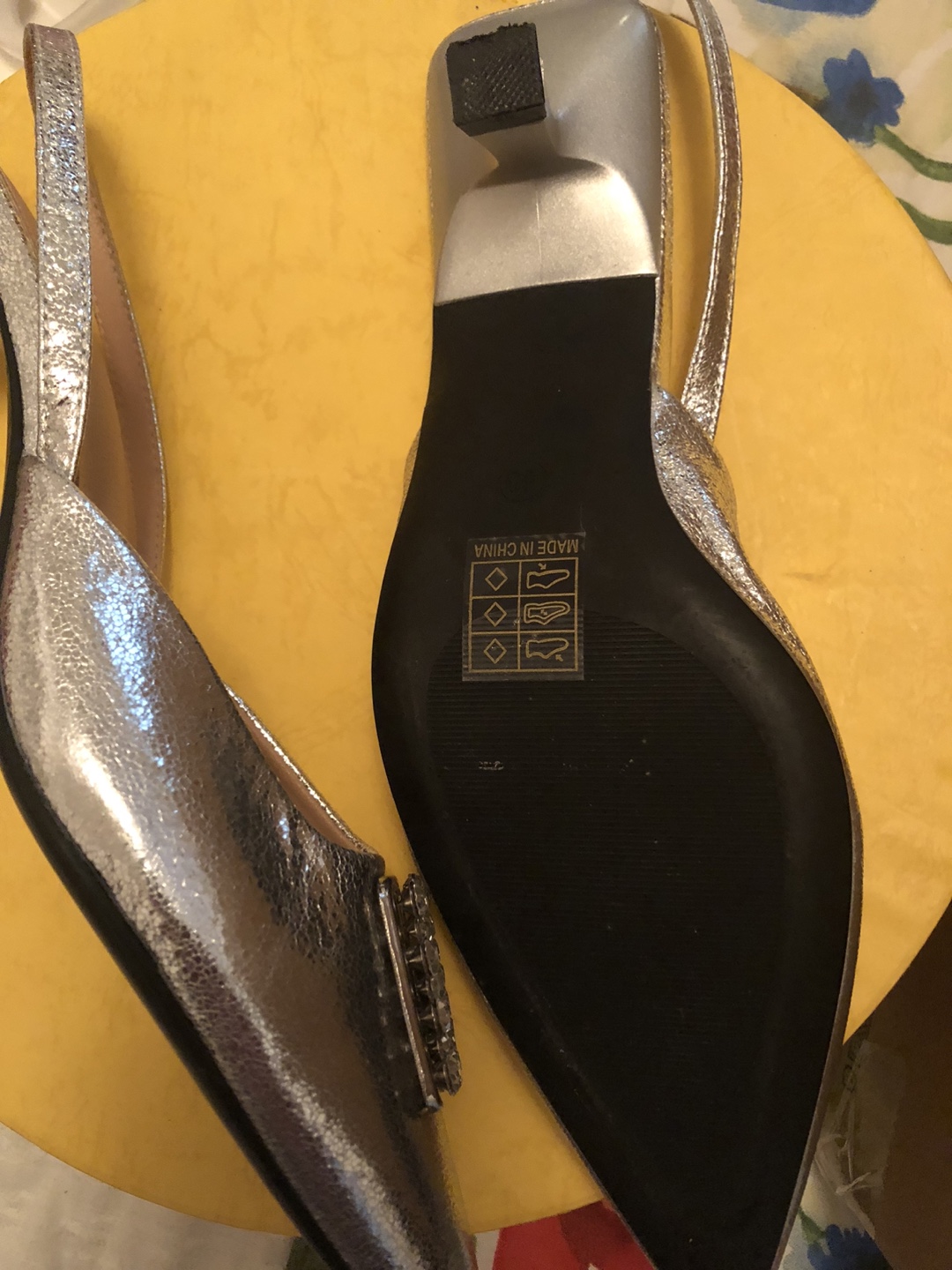 Silver Rhinestone Pointed Toe Slingback Heels - photo 2