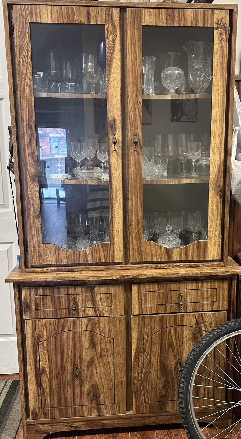 Vintage Wood Hutch with Glass Doors