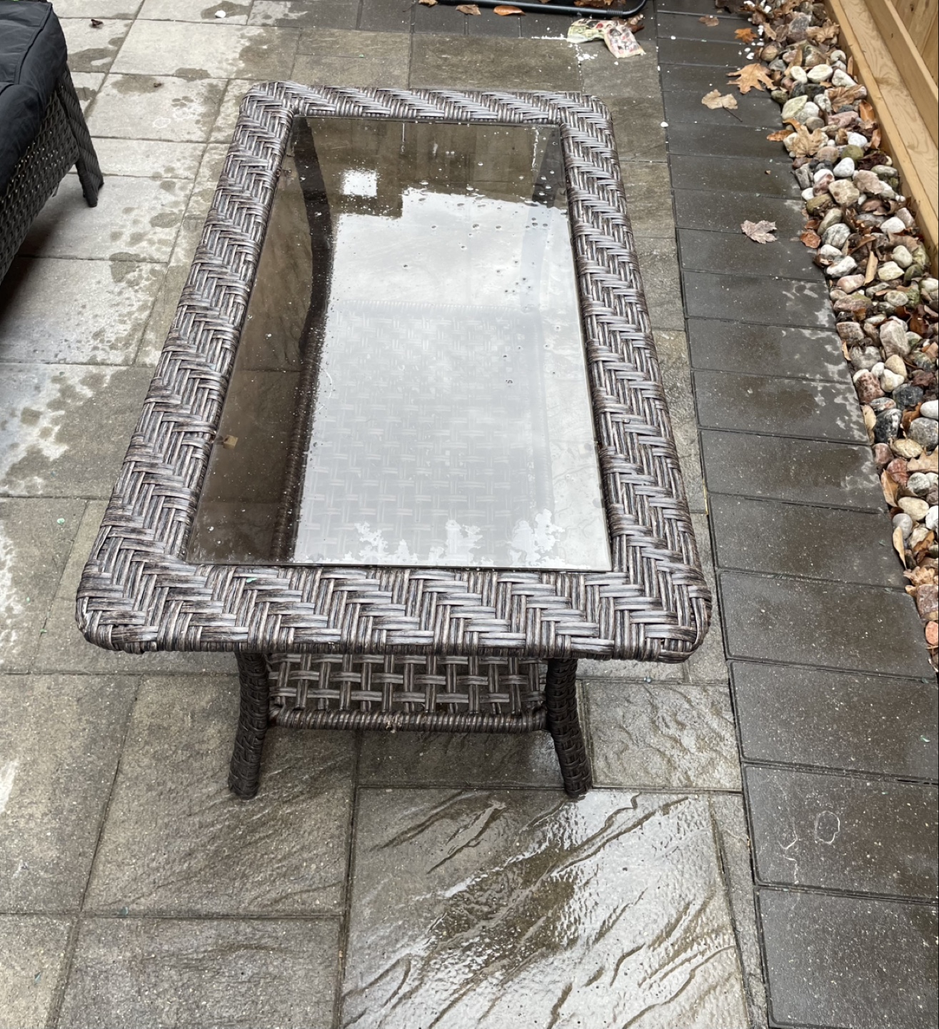Wicker Patio Coffee Table with Tempered Glass Top