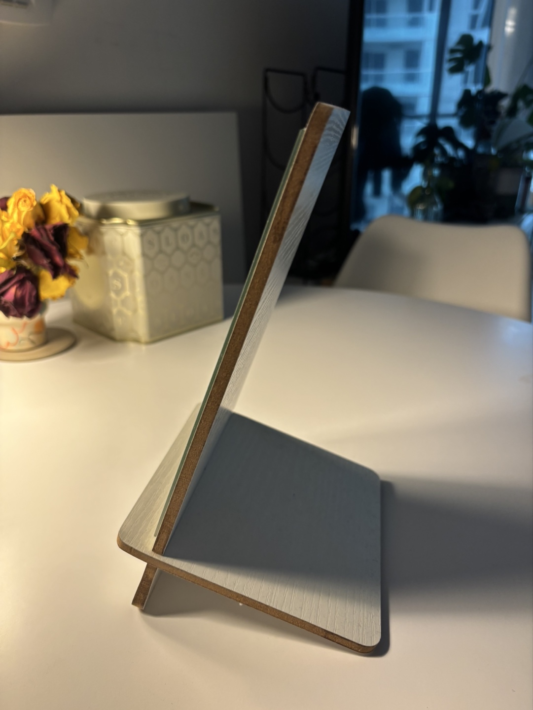 Small Tabletop Mirror with White Wooden Stand - photo 2