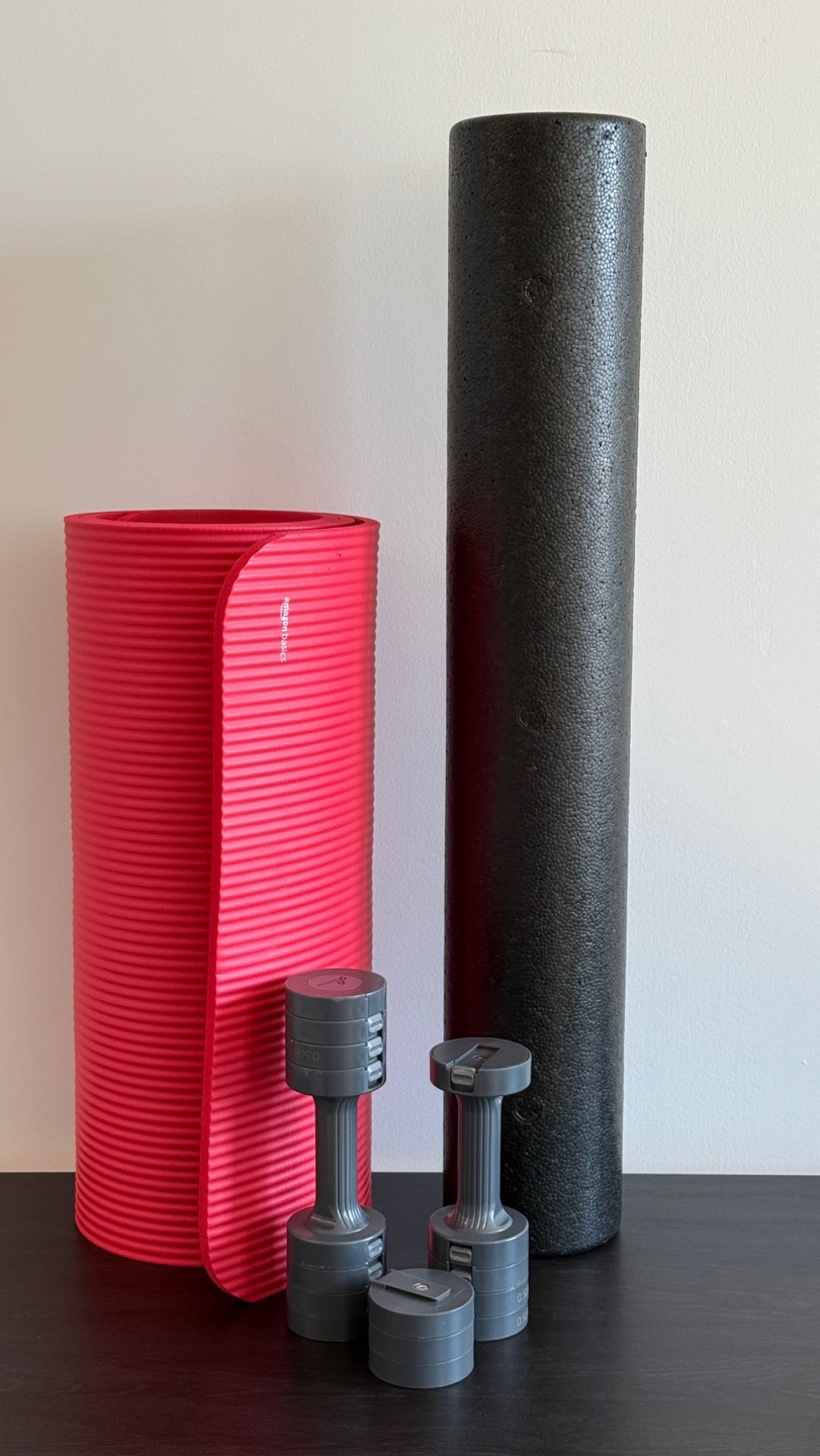 Home Gym Kit: Yoga Mat, Foam Roller, Adjustable Dumbbells