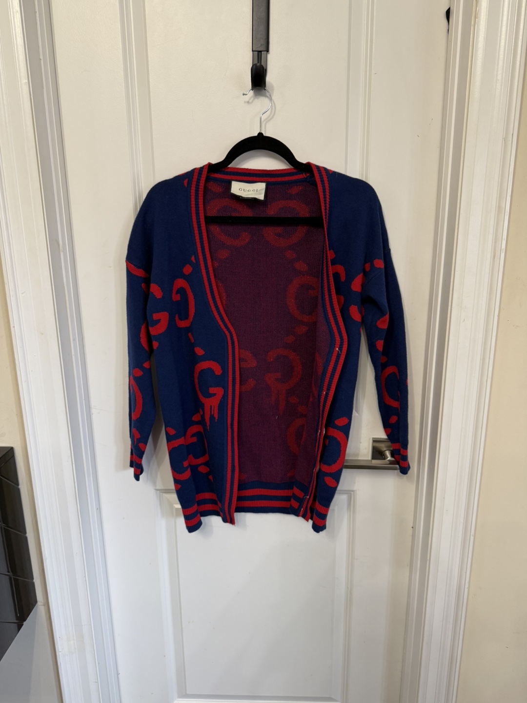 Gucci Blue and Red Graffiti Print Cardigan