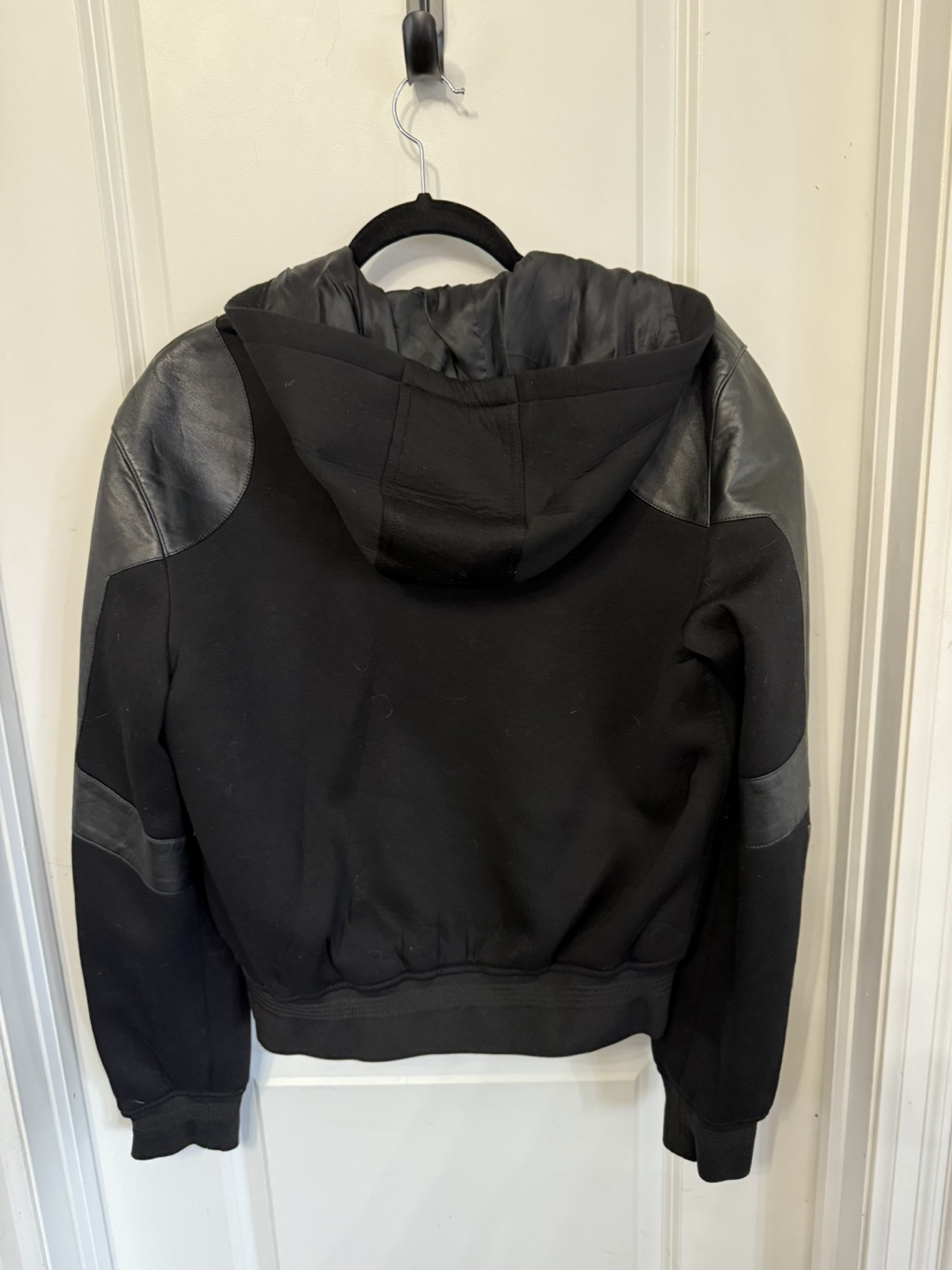 Versace Black Leather & Textile Hooded Jacket - photo 4