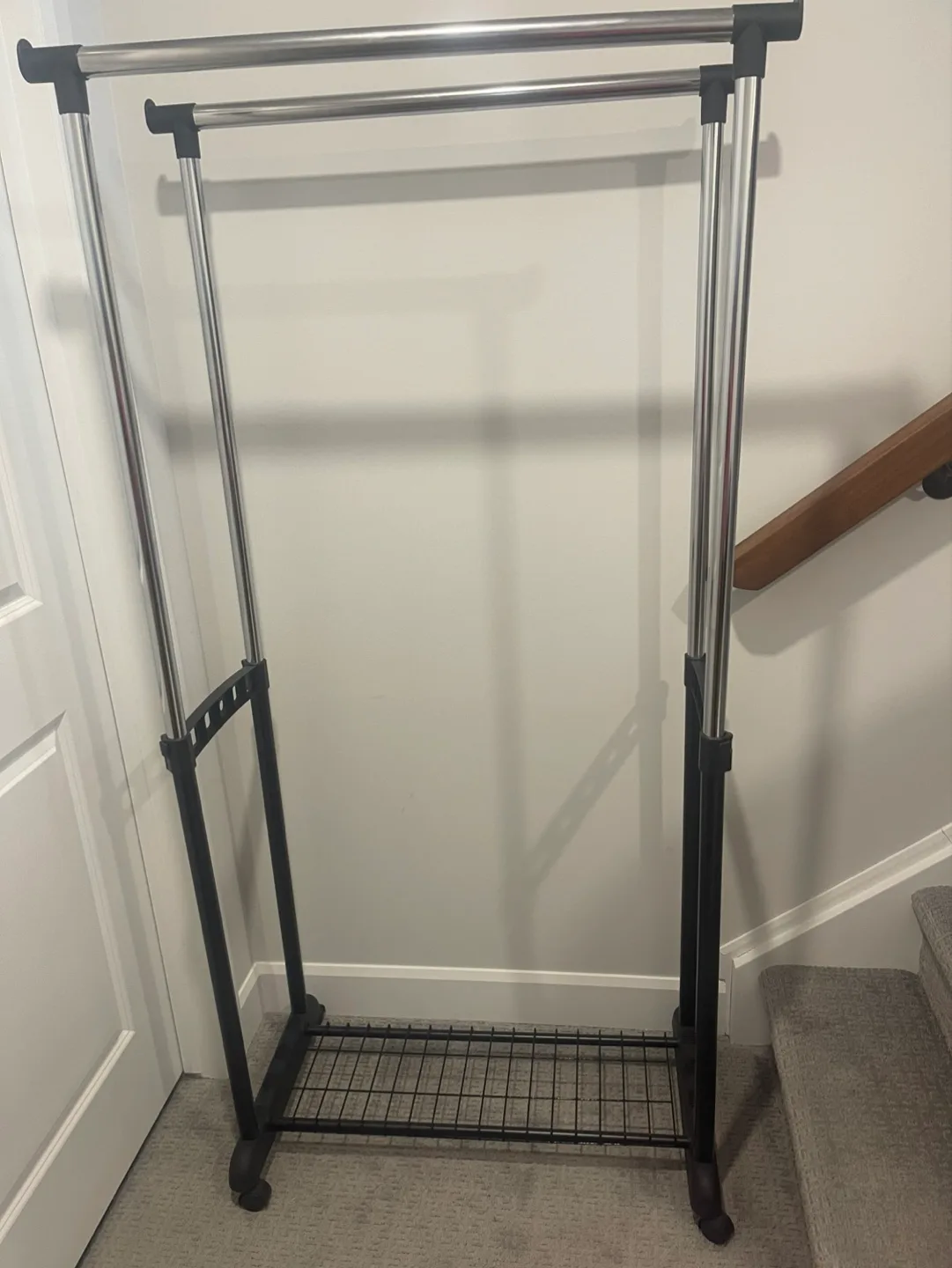 Double Rod Garment Rack with Shelf and Wheels image indicator(2)