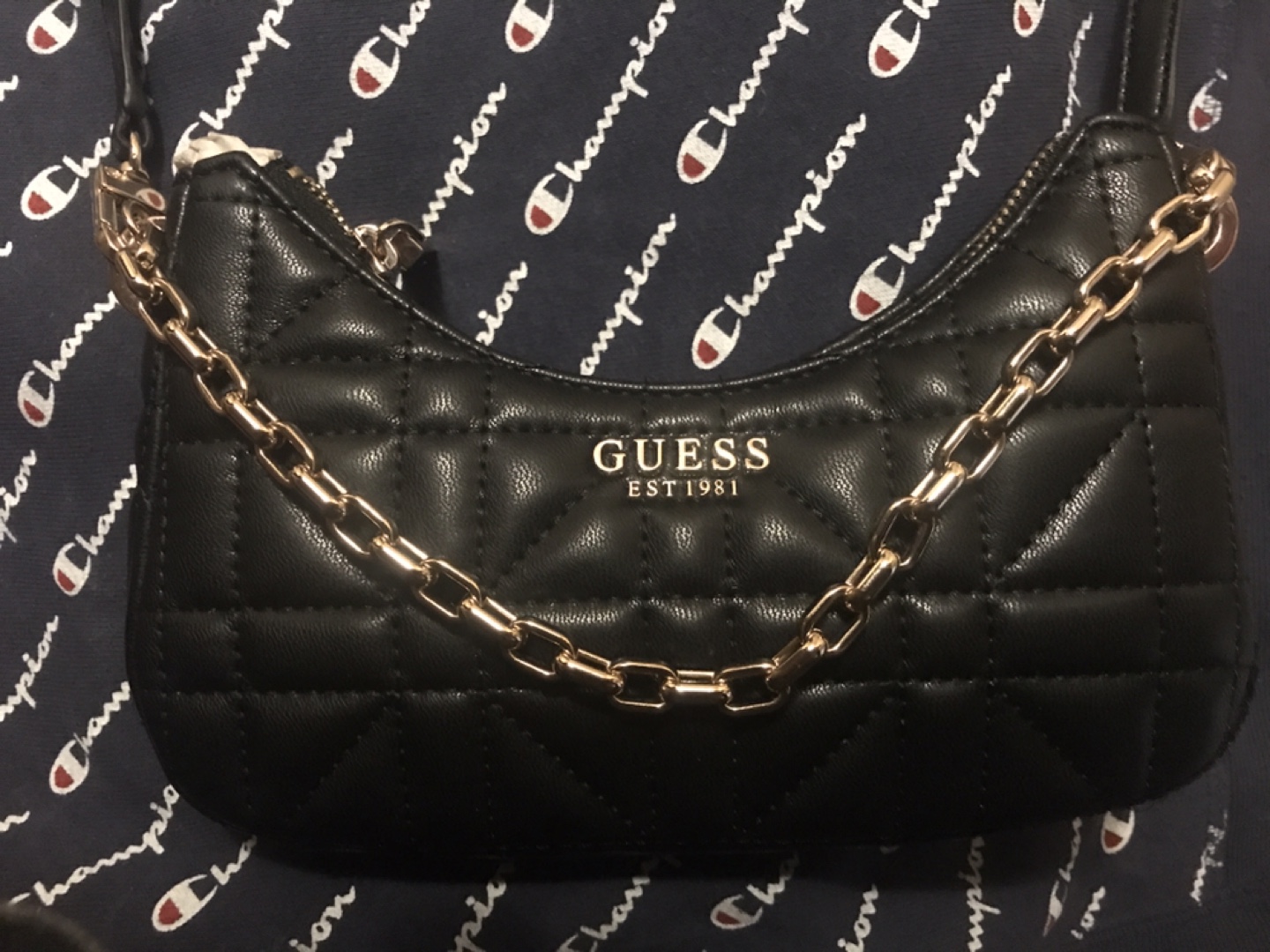 Guess black quilted chain bag