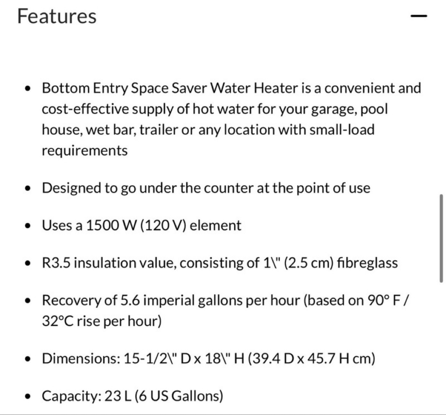 SpaceSaver SS06SEB15 6-Gallon Electric Water Heater - photo 4