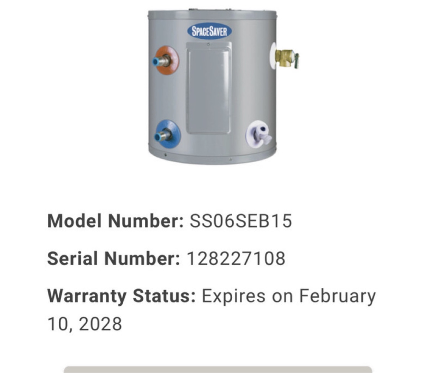 SpaceSaver SS06SEB15 6-Gallon Electric Water Heater