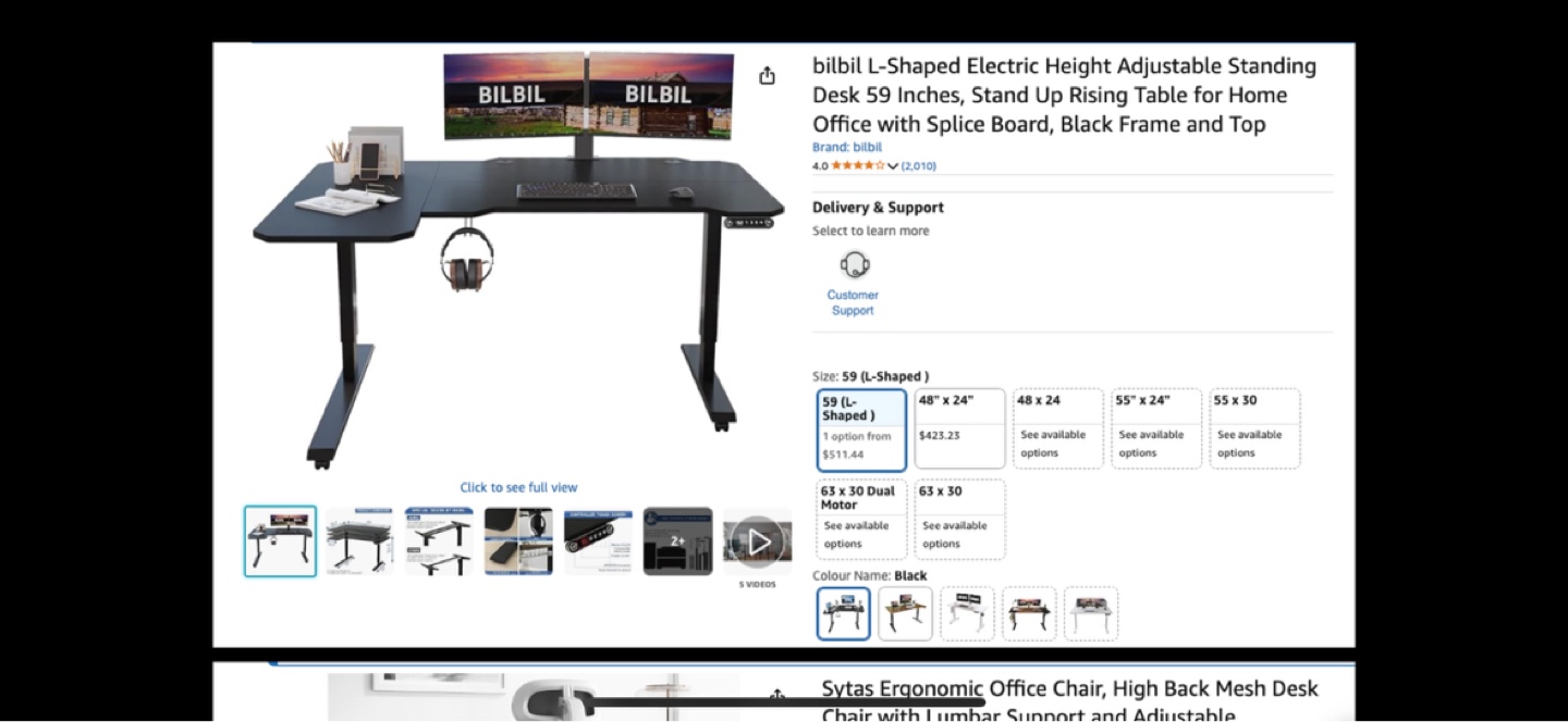 Bilbil L-Shaped Electric Standing Desk