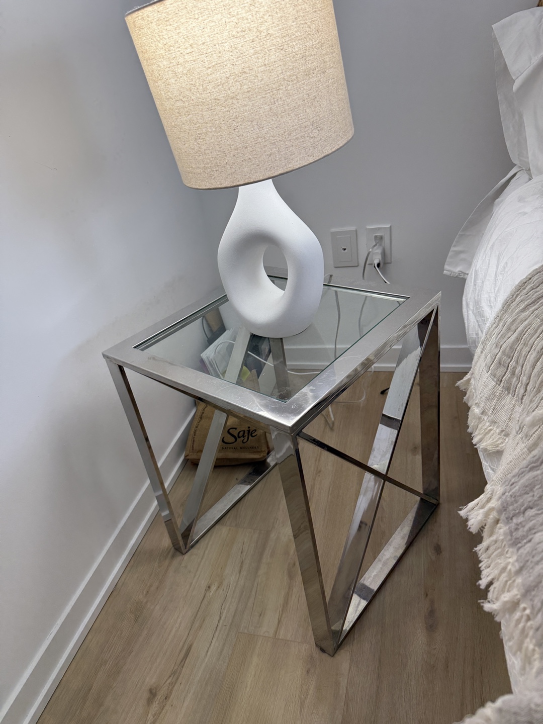 Pair of Modern Glass and Chrome End Tables - photo 3