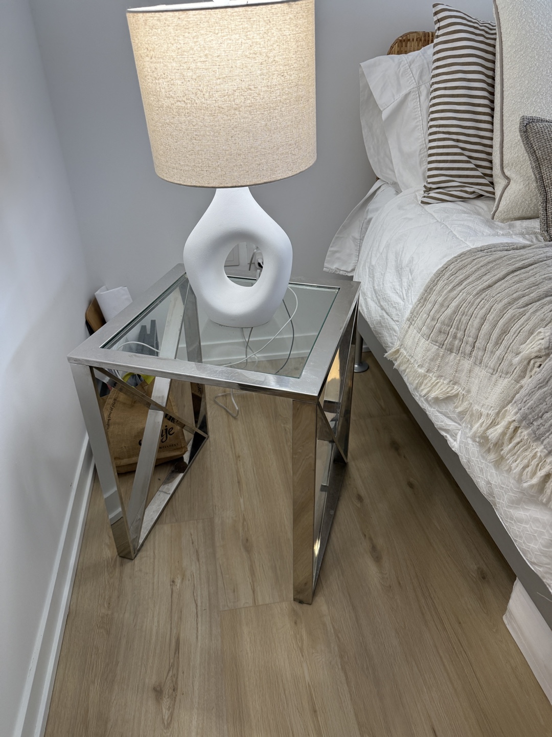 Pair of Modern Glass and Chrome End Tables