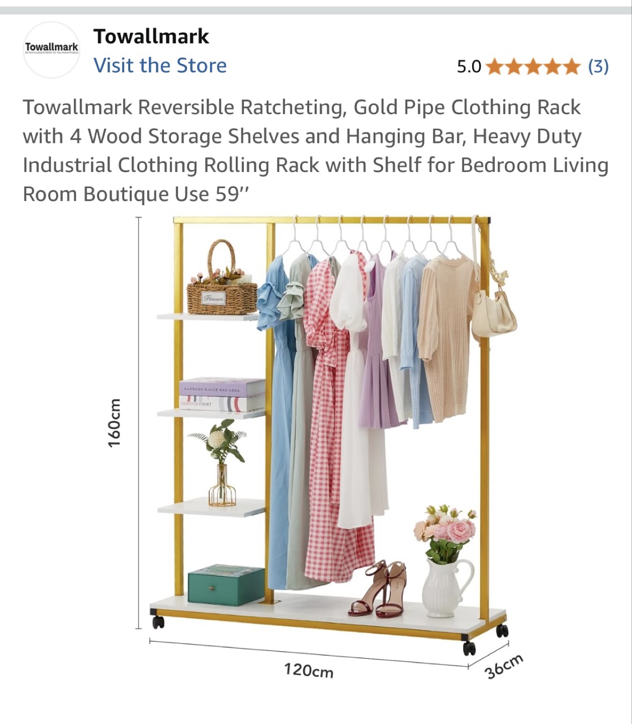 Gold Industrial Clothing Rack with Shelves - photo 4