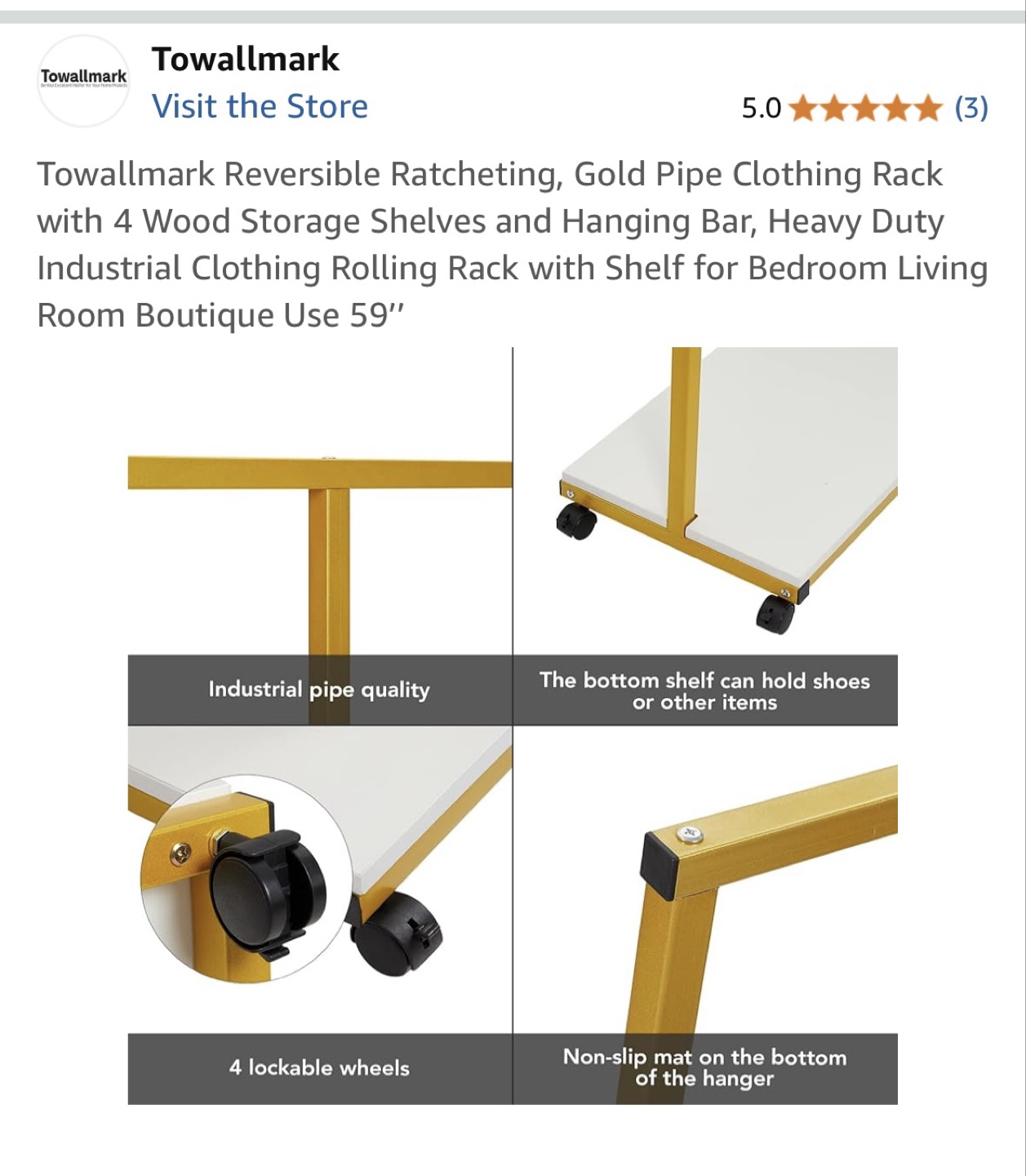 Gold Industrial Clothing Rack with Shelves - photo 5