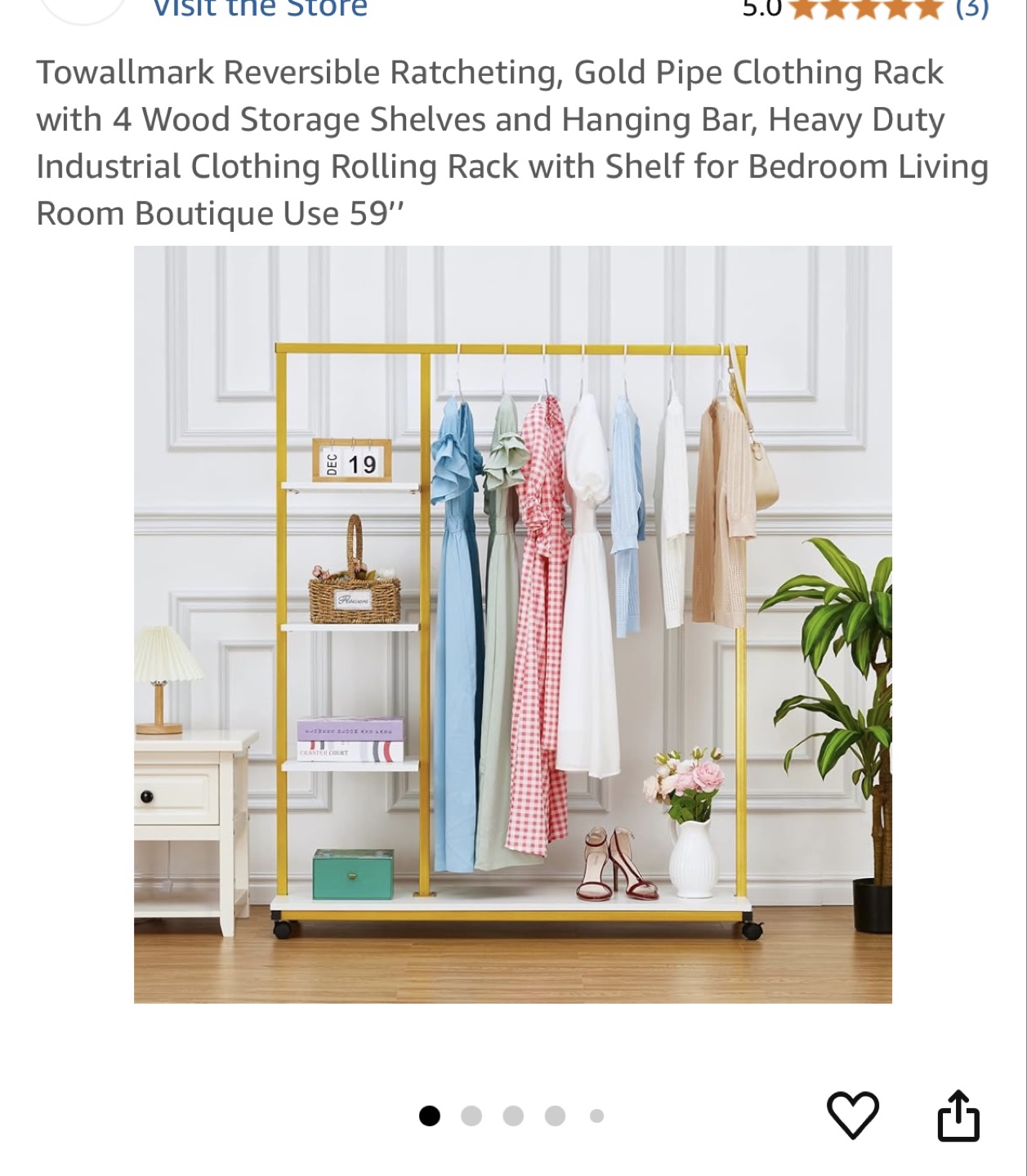 Gold Industrial Clothing Rack with Shelves - photo 3