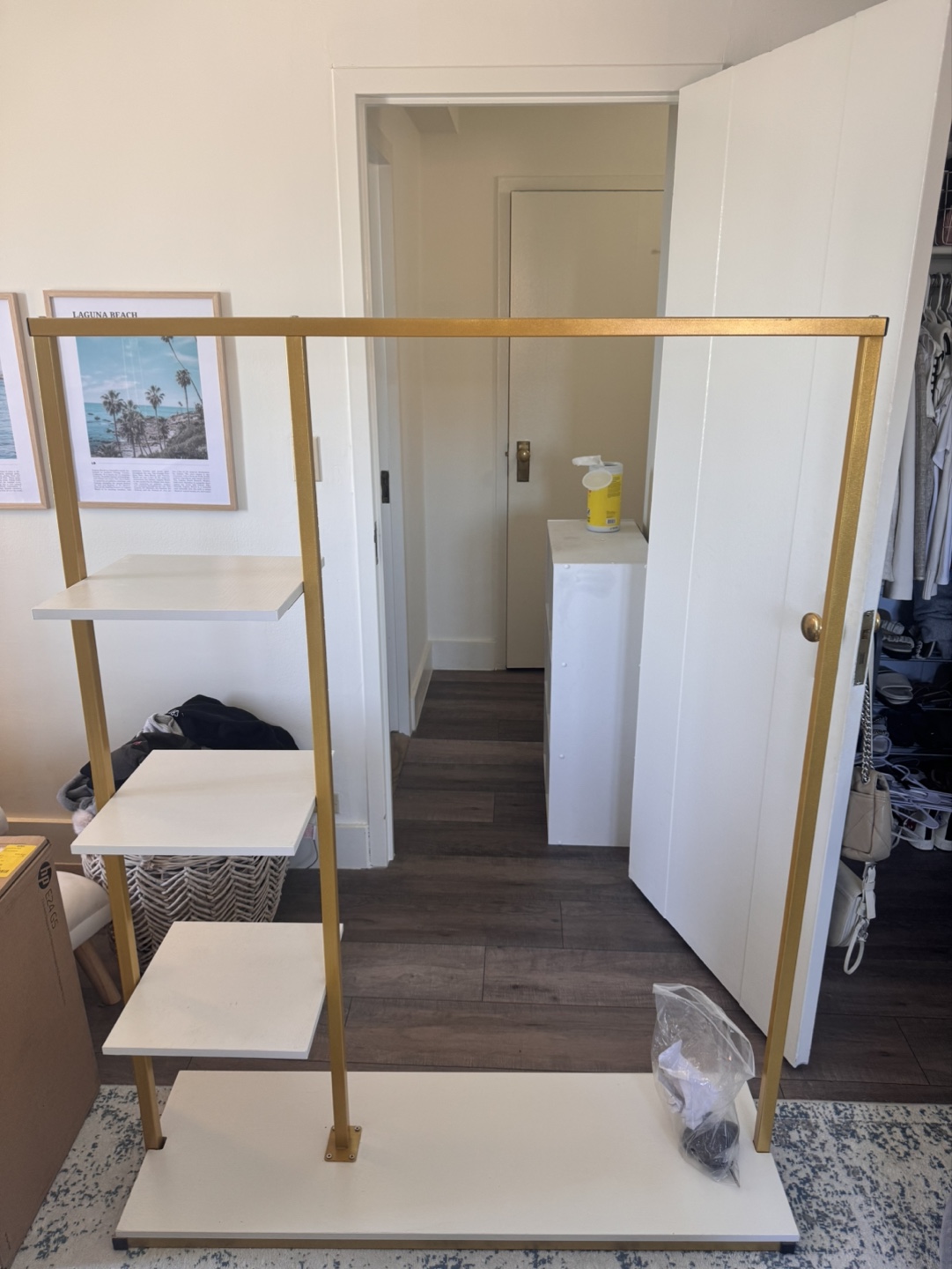 Gold Industrial Clothing Rack with Shelves