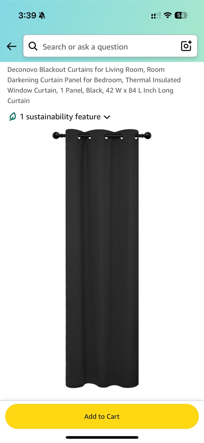 Deconovo Blackout Curtain Panel - Black - 42"W x 84"L - photo 3