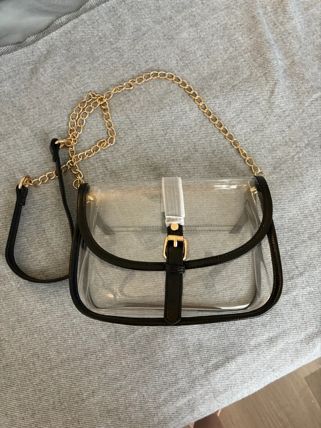 Clear crossbody bag with gold chain strap thumbnail