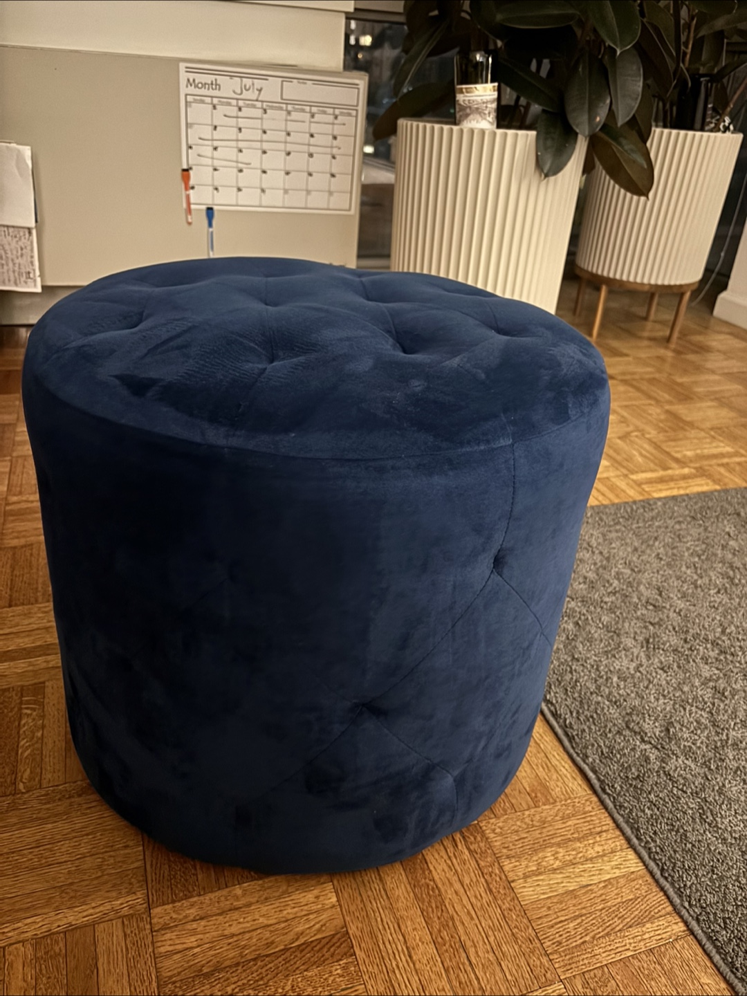 Navy Blue Velvet Ottoman