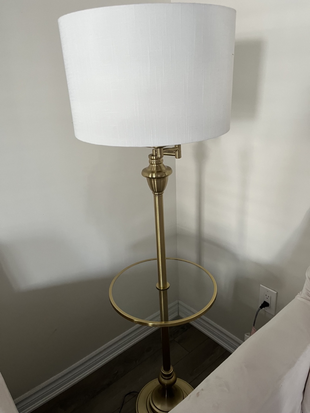 Gold Floor Lamp with Glass Shelf
