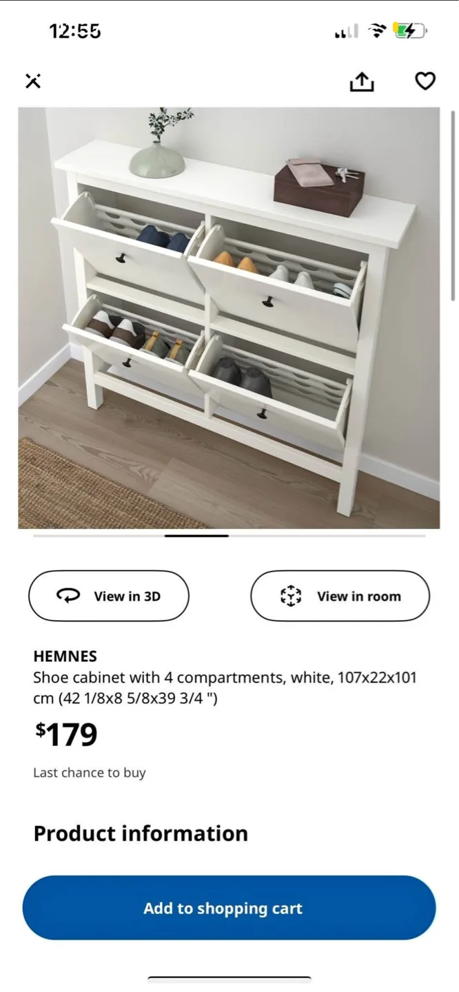 IKEA HEMNES Shoe Cabinet - White thumbnail