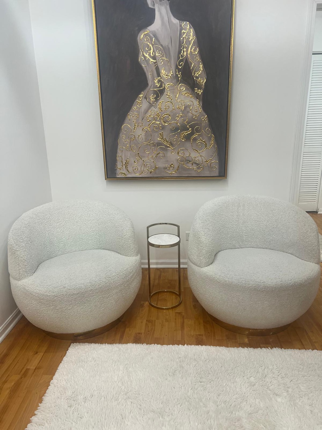 Pair of White Sherpa Swivel Accent Chairs