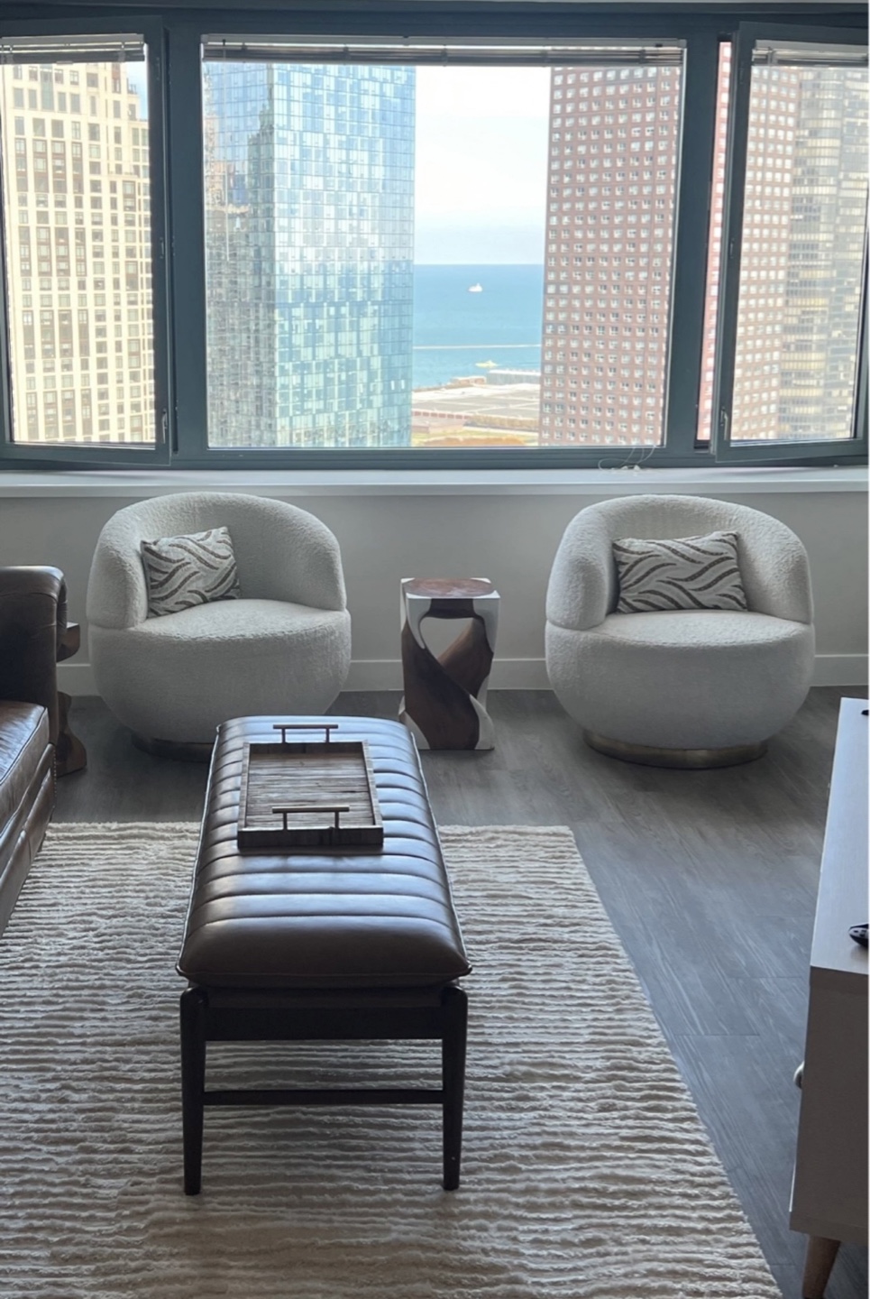 Pair of White Sherpa Swivel Accent Chairs - photo 2