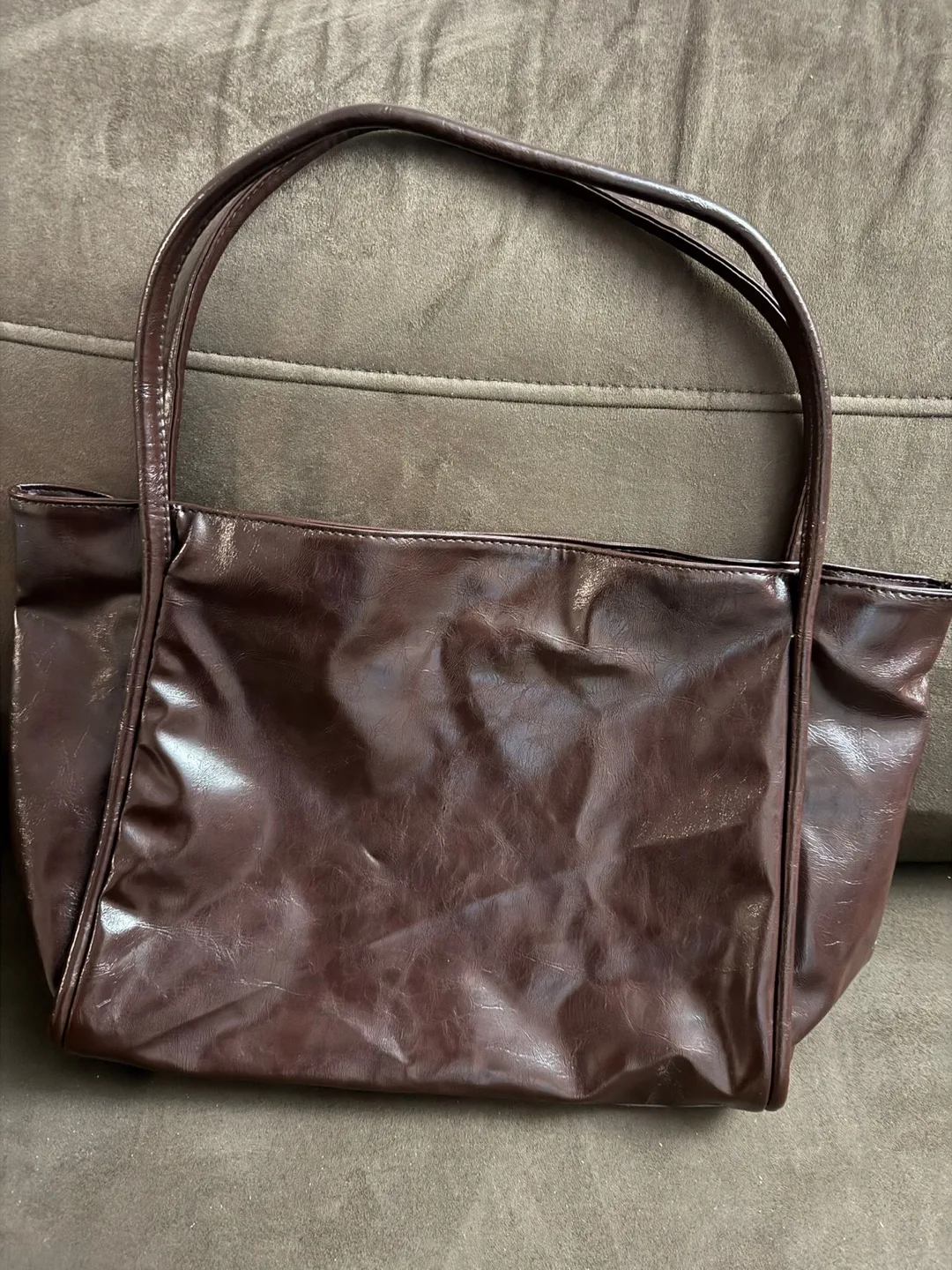 Brown Faux Leather Tote Bag image indicator(2)