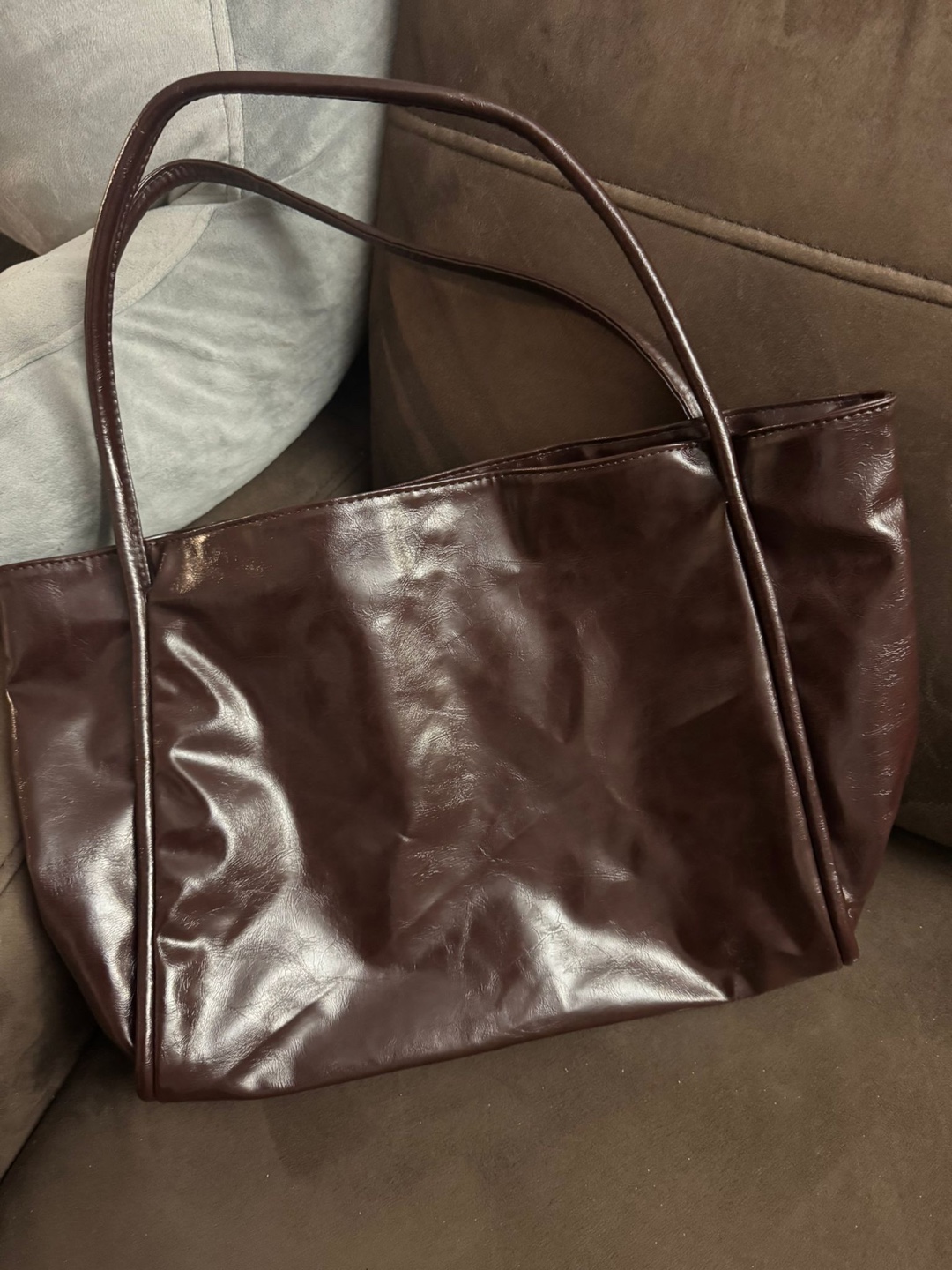 Brown Faux Leather Tote Bag