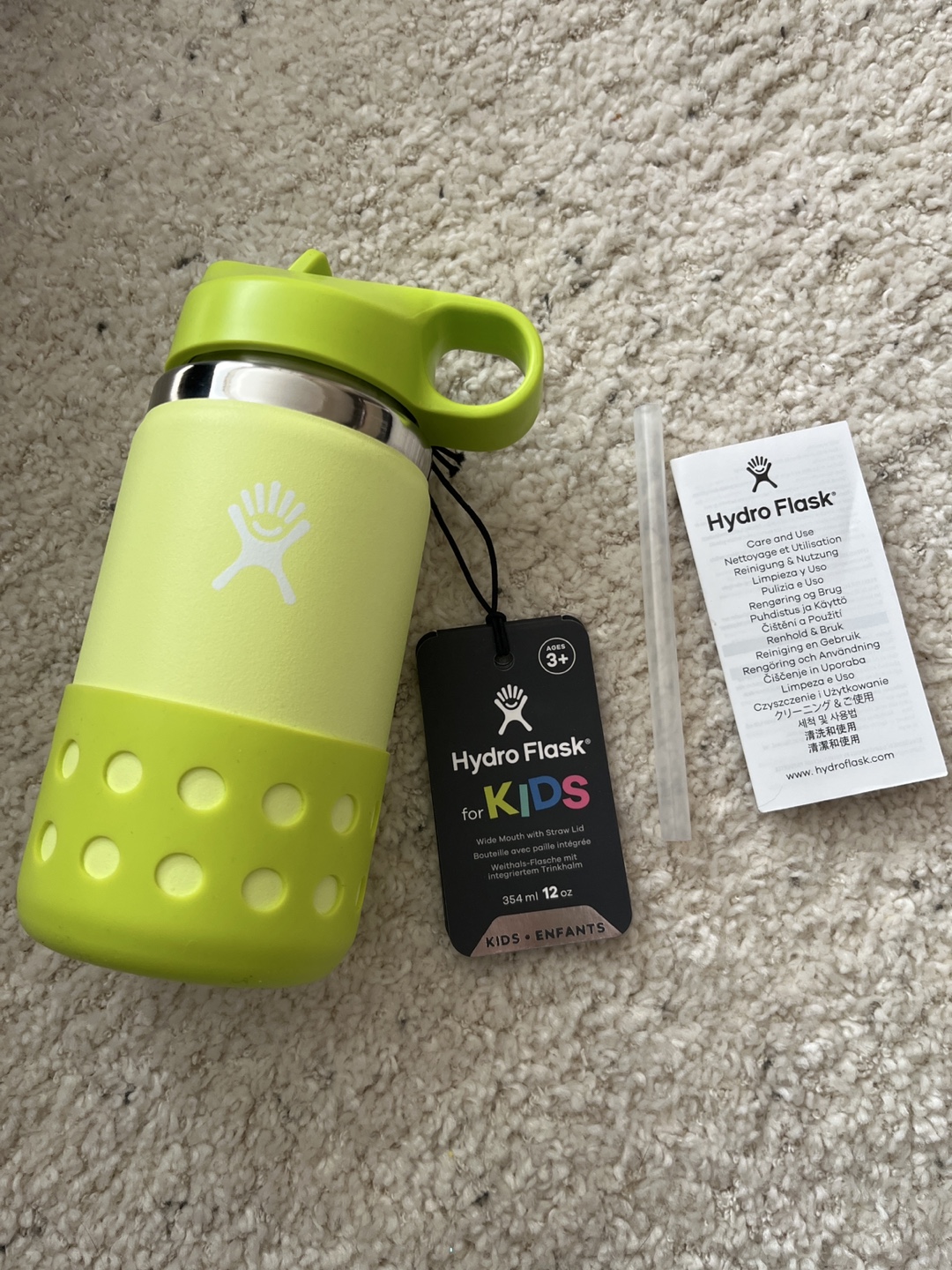 New! Hydro Flask for Kids 12oz Water Bottle - Lime Green