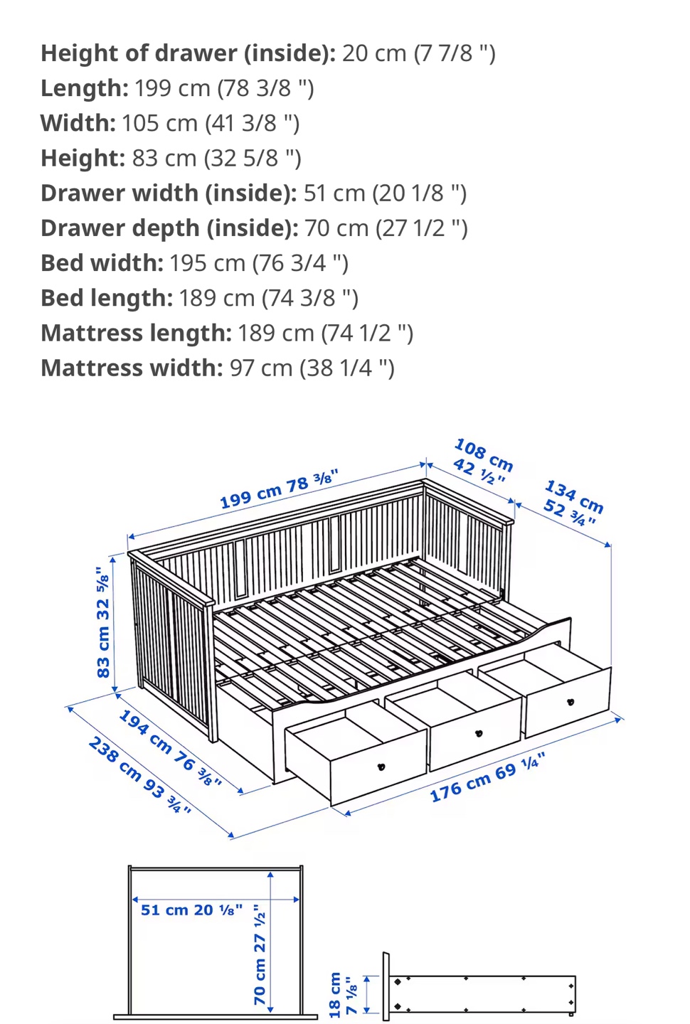 IKEA Hemnes Day Bed with 3 Drawers