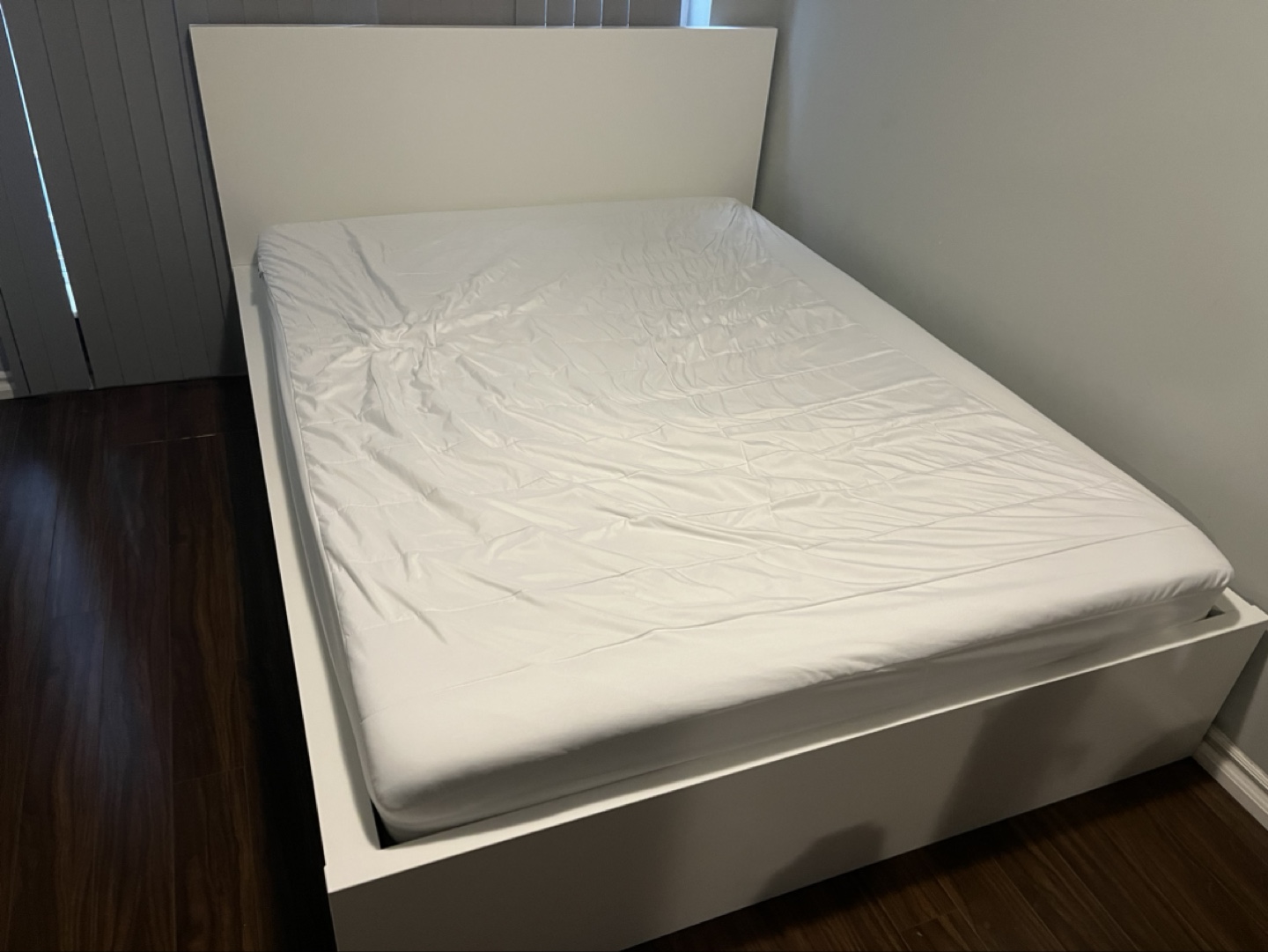 IKEA Queen Bed Frame - White with mattress and mattress cover - photo 3