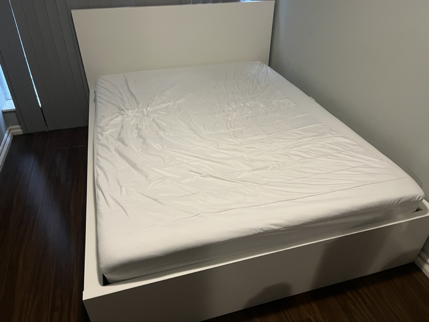 IKEA Queen Bed Frame - White with mattress and mattress cover - photo 2