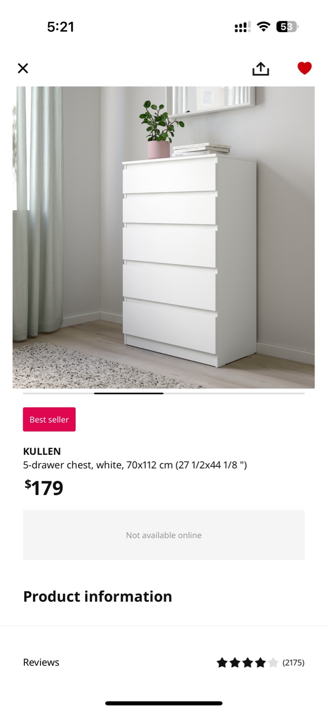 IKEA KULLEN 5-Drawer Chest - White - photo 5