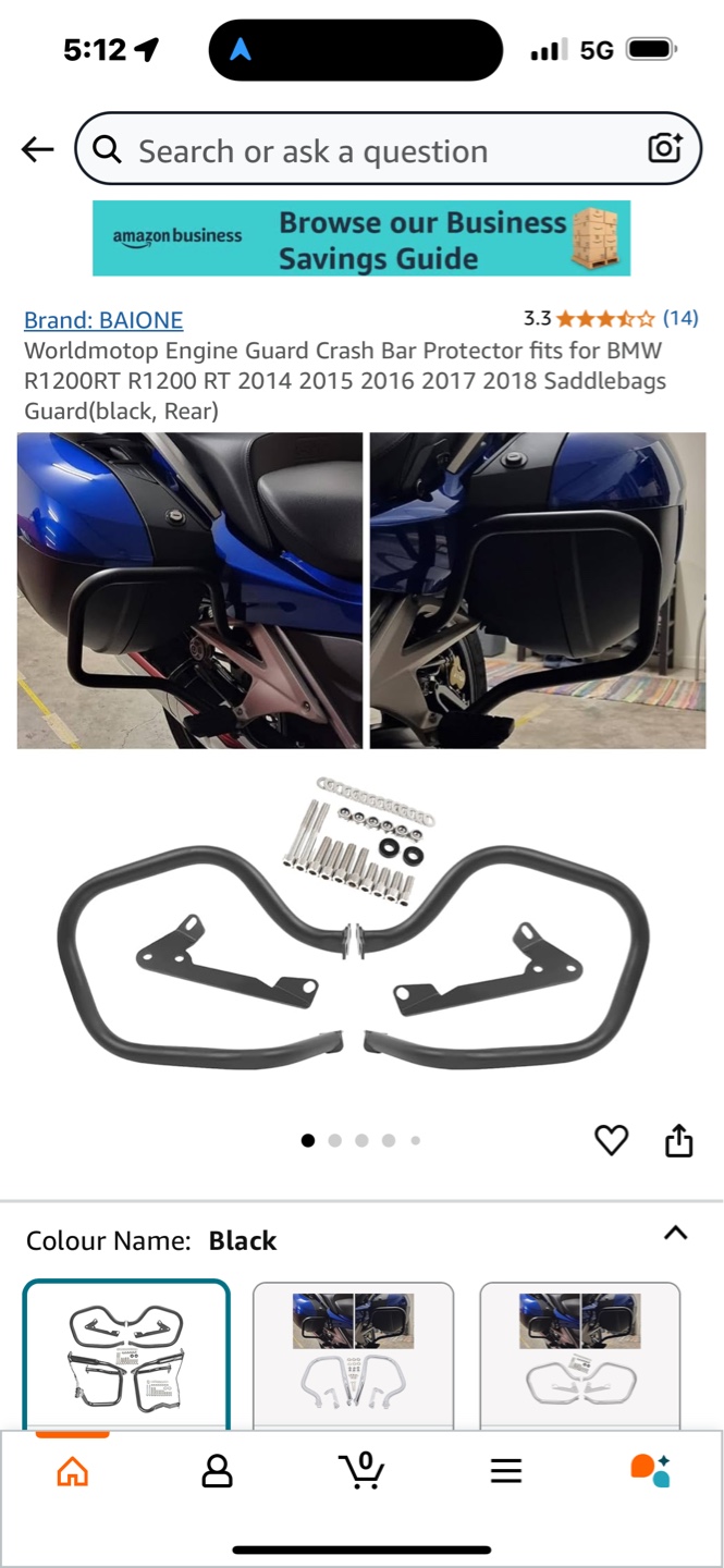 BMW 1200RT rear crash bars 2014-2018