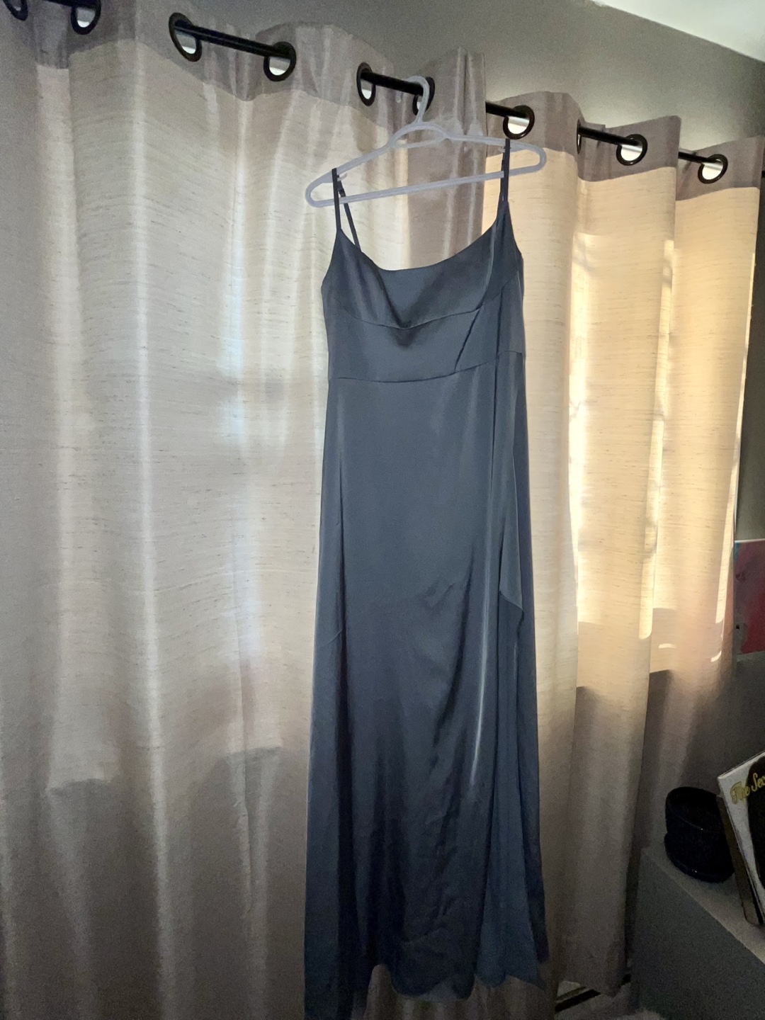 Azazie Halsey Dusty Blue Satin maxi dress