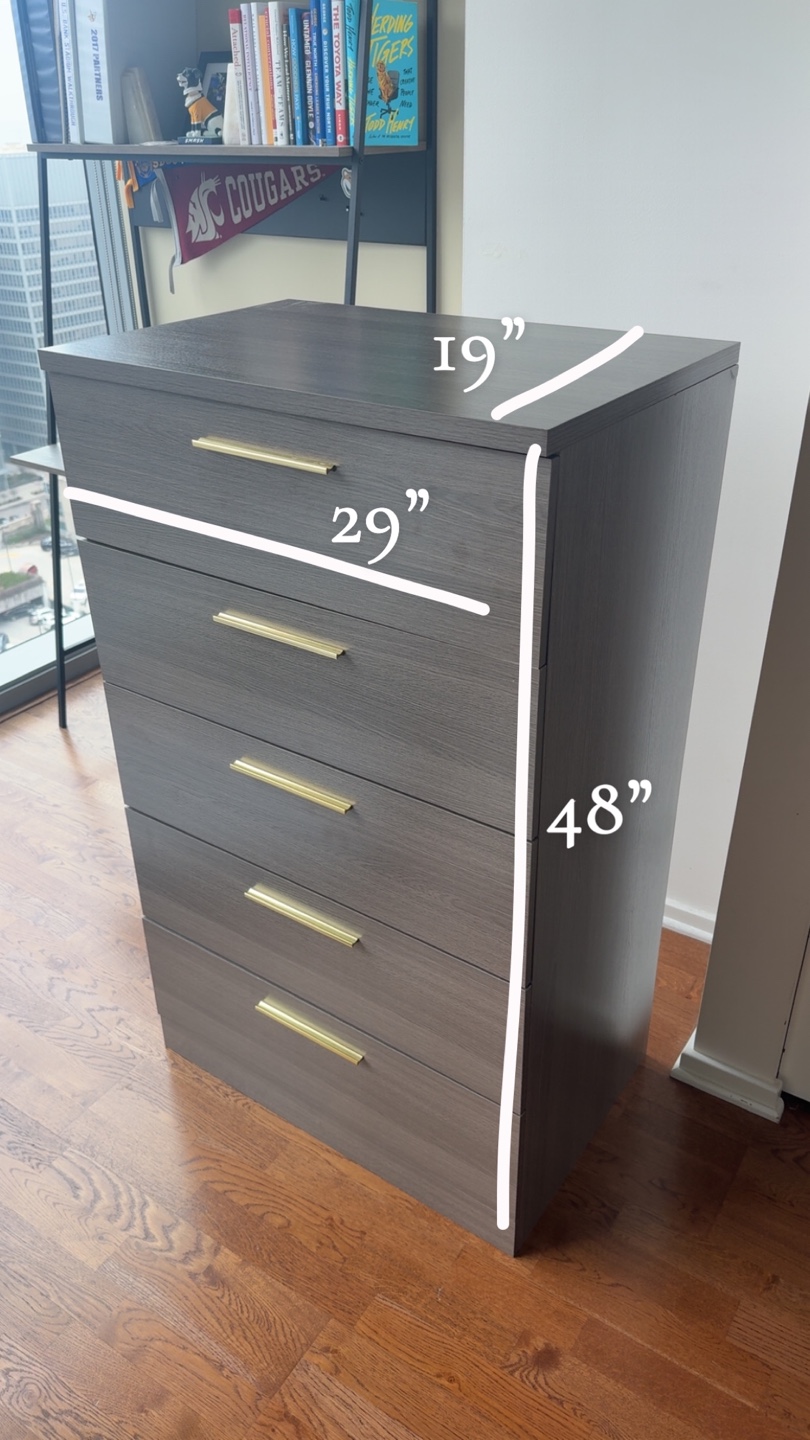 Gray 5-Drawer Chest of Drawers with Gold Handles - photo 4