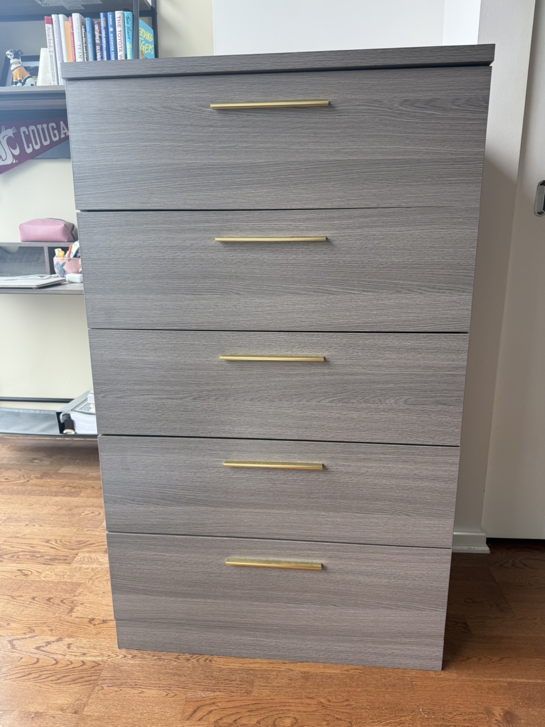 Gray 5-Drawer Chest of Drawers with Gold Handles - photo 2
